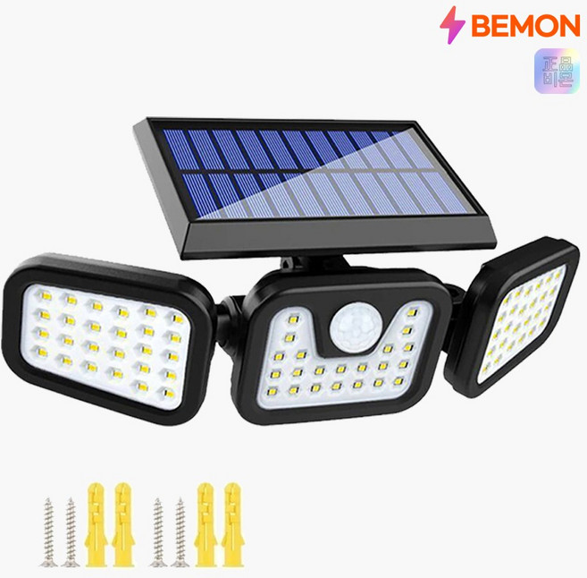 LED 태양광 충전 자동 센서등 3방향 각도조절 정원등 벽등