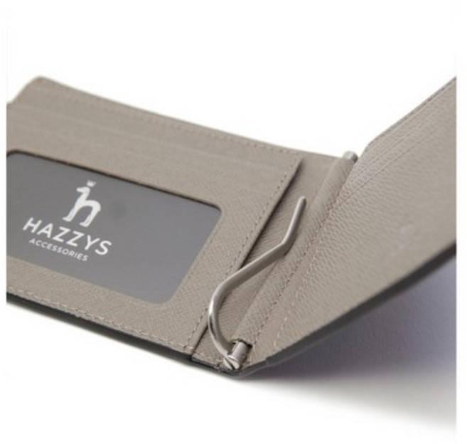 헤지스 남성 블랙 천연 소가죽 사피아노 머니클립 반지갑 HJWA1F908BK