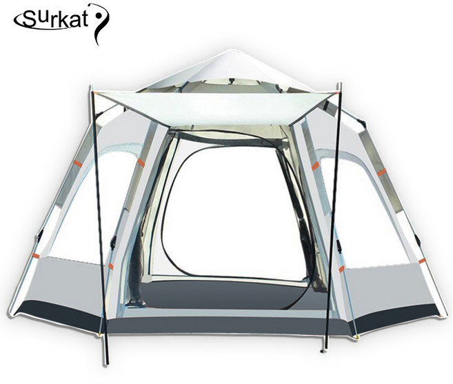 Surkat 원터치텐트 블랙코팅 자외선차단 육각형 텐트 실버코팅 캠핑그늘막텐트, 그레이, 3-4인용