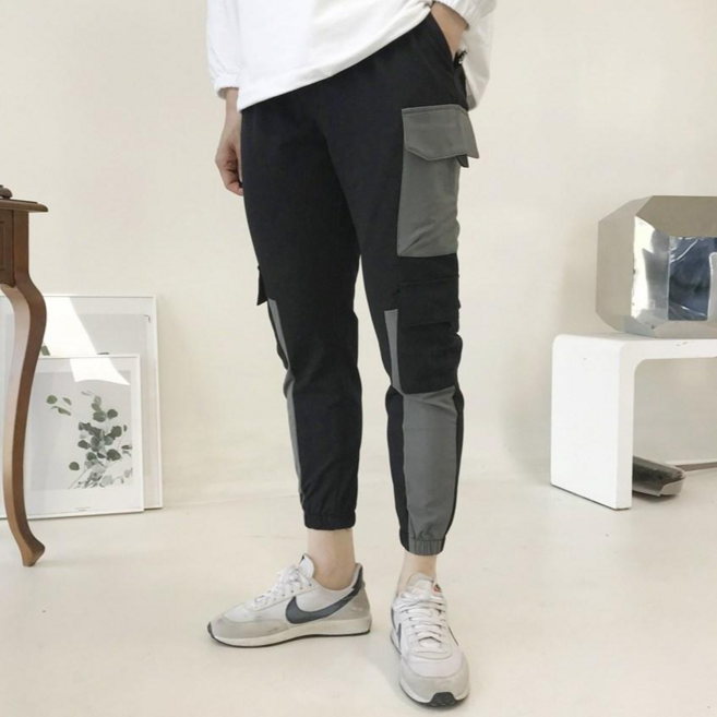 용된다 사계절 배색 남자 빅사이즈 카고 조거팬츠