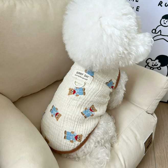강아지 통기성 면 거즈 티셔츠 조끼, 1개, 곰돌이