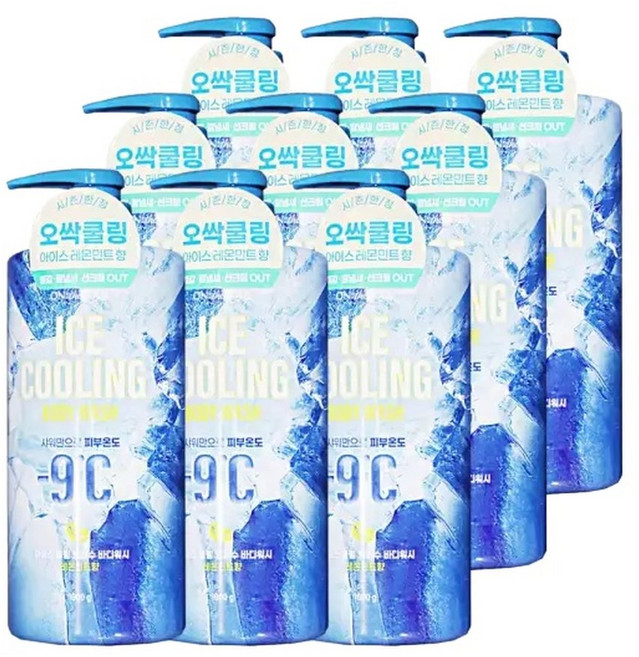 엘지 온더바디 아이스 쿨링 빙하수 바디워시 레몬민트향 1000g 9개 샤워