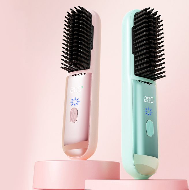 무선 휴대용 스트레이트 빗 고데기 음이온 USB 충전, 녹색
