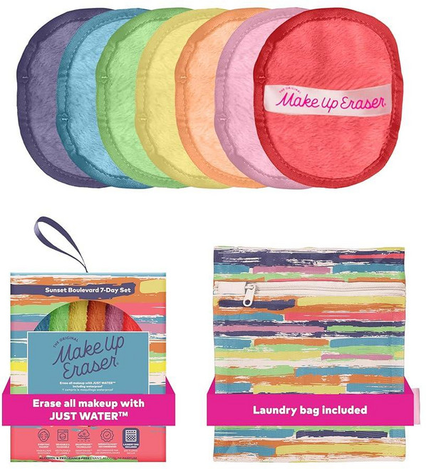 The Original MakeUp Eraser 7일 세트 방수 마스카라 아이라이너 파운데이션 립스틱 자외선 차단제 등을 포함한 물만으로 모든 메이크업을 지울 수 있습, Sunset Boulevard