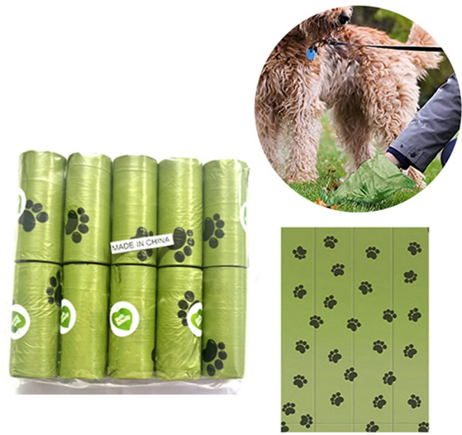 강아지 산책 똥봉투 배변 비닐 생분해 롤 봉투 OPP비닐포장, 1개, 10개입, 발바닥그린