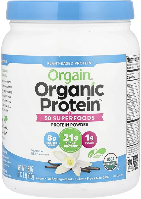 새해 건강을 선물하세요 Orgain Organic Protein™ 분말 + 50가지 슈퍼 푸드 식물성 바닐라빈 510g(1.12lb) 특별관리진행, OrgainOrganicProtein분말50가지슈퍼푸드, 510g, 1개 - 쿠팡