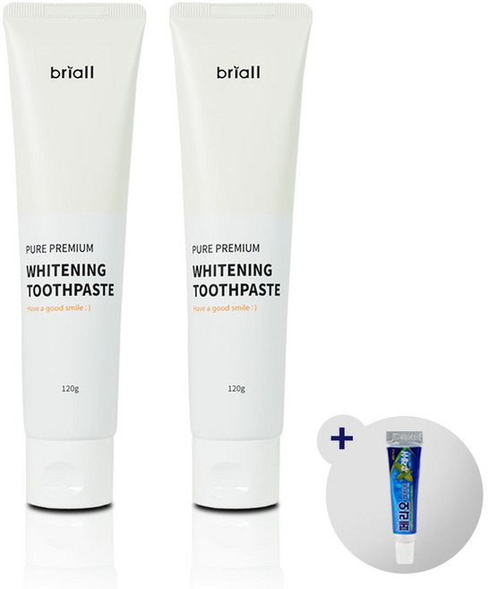 1+1 브리올 치약 120g 2개 + 페리오 여행용 미니치약 구성