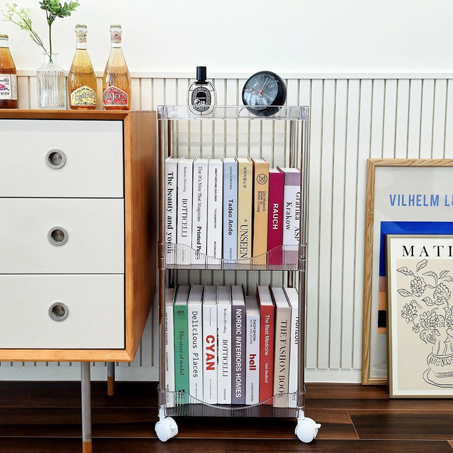 일상드로우 틈새 낮은 미니 책꽂이 수납 선반형 책장, 2단, 투명