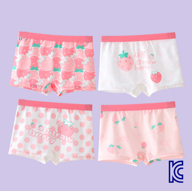 와이비비 여아 딸기 드로즈 아이스실크 쿨 메쉬 사각 팬티 4종세트