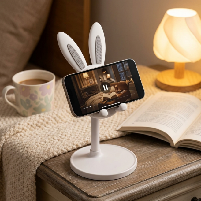 토끼 디자인 휴대폰 거치대 태블릿 겸용 높이조절 접이식 책상용 스탠드 2P세트, 2개, 화이트