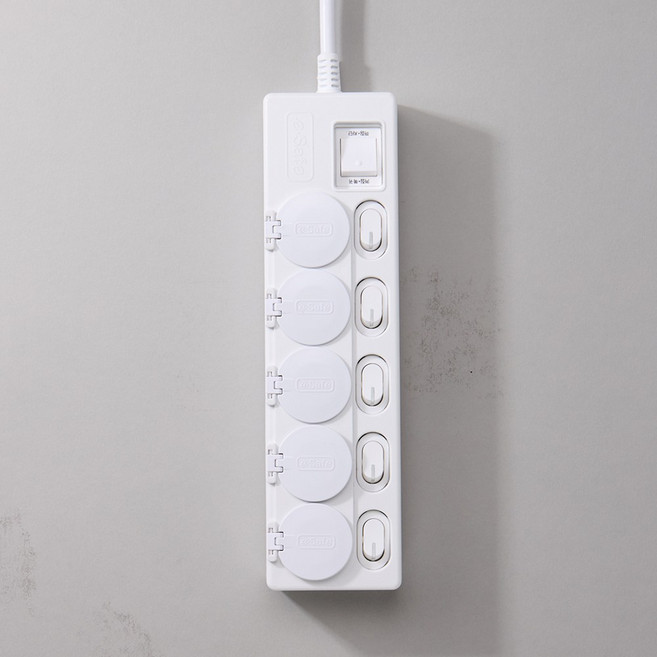 국산 멀티탭 개별 과부하차단 콘센트, 5구 화이트, 1개, 4.5m