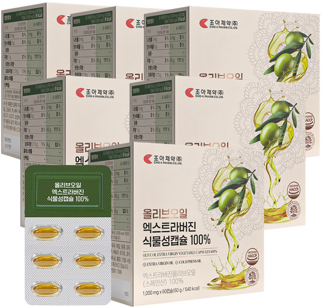 조아제약 올리브오일 엑스트라버진 식물성캡슐 100%, 60캡슐, 6개, 60정