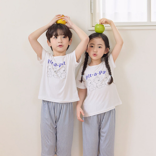 투위 여름 반팔 실키 이너쿨링 패밀리 가족잠옷 커플 이지웨어 아동 주니어 파자마