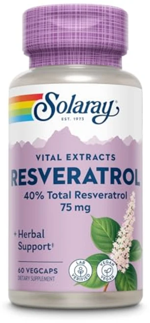 솔라레이 레스베라트롤 보조제 75mg 60정 Solaray Resveratrol Supplement 75 mg 60 Count, 60개(1팩), 1개 - 쿠팡
