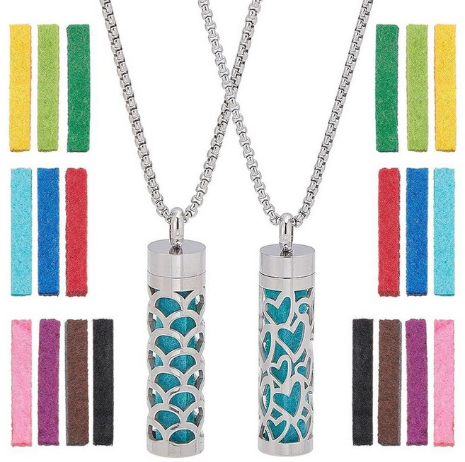 WADORN 2가지 스타일 에센셜 오일 디퓨저 목걸이 아로마테라피 아로마 로켓 펜던트 리필 패드 20개 포함 스테인리스 스틸 향 참 남성 여성 생일 주얼리 선물 [호환], 하트 & 쉘