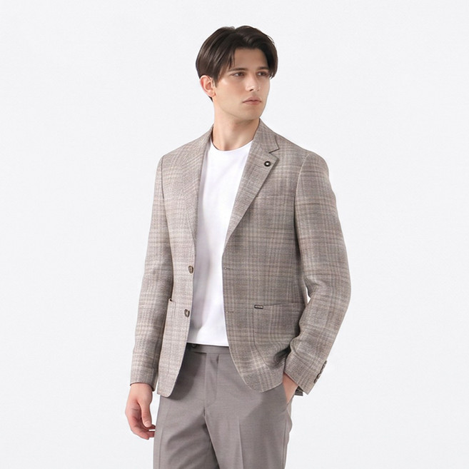 린넨 블랜디드 멀티 체크 자켓 IMGSBZ009F 베이지