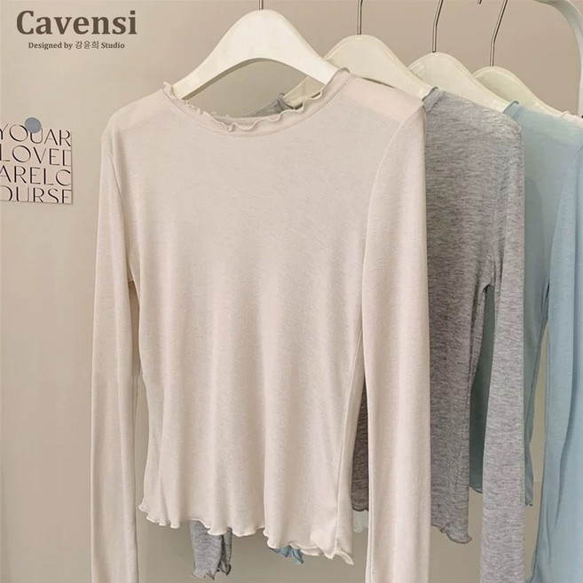 Cavensi 木耳邊透膚長袖上衣