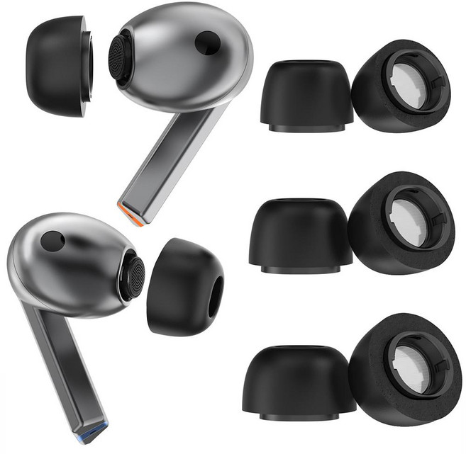 XDcase 삼성 갤럭시 버즈3 프로용 3쌍 교체용 메모리 폼 이어팁 S/M/L 사이즈, 1세트, 검은색