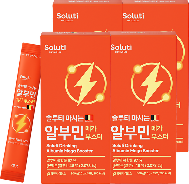 솔루티 마시는 알부민 메가 부스터 프리미엄 고함량 흡수빠른 HACCP 식약청 인증, 300g, 4박스