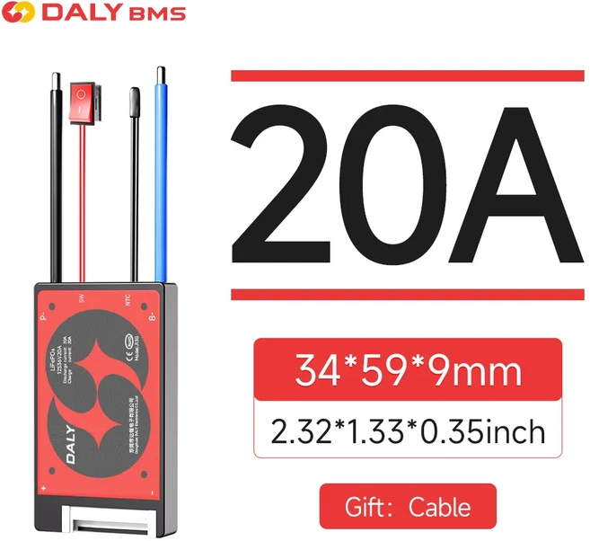 Daly BMS Lifepo4 4S 8S 24V 10S 36V 스위치 리튬이온 7S 15A 20A 배터리 전기자전거