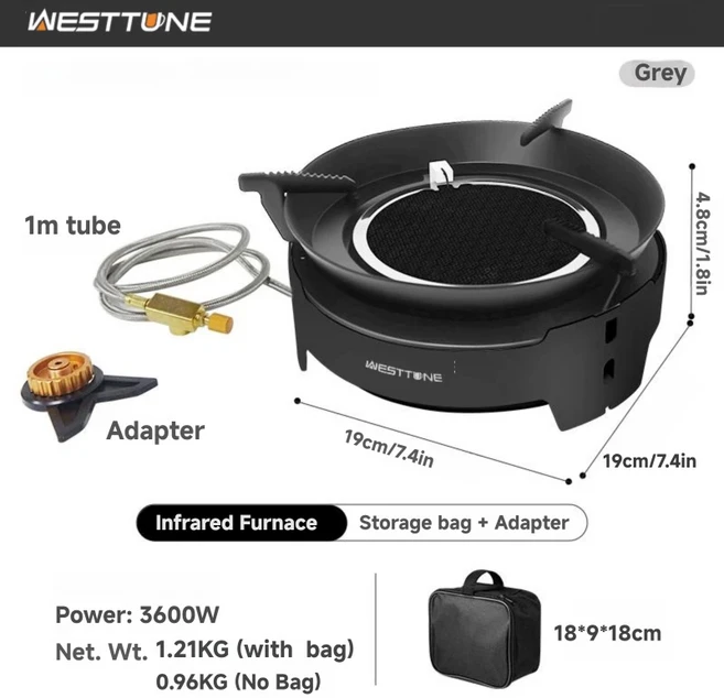 캠핑 스토브 고출력 가스 버너 방풍 스토브 전자 점화 야외 스토브 하이킹 캠핑 2023 19800W 7 코어, 04 Round Grey, 1개