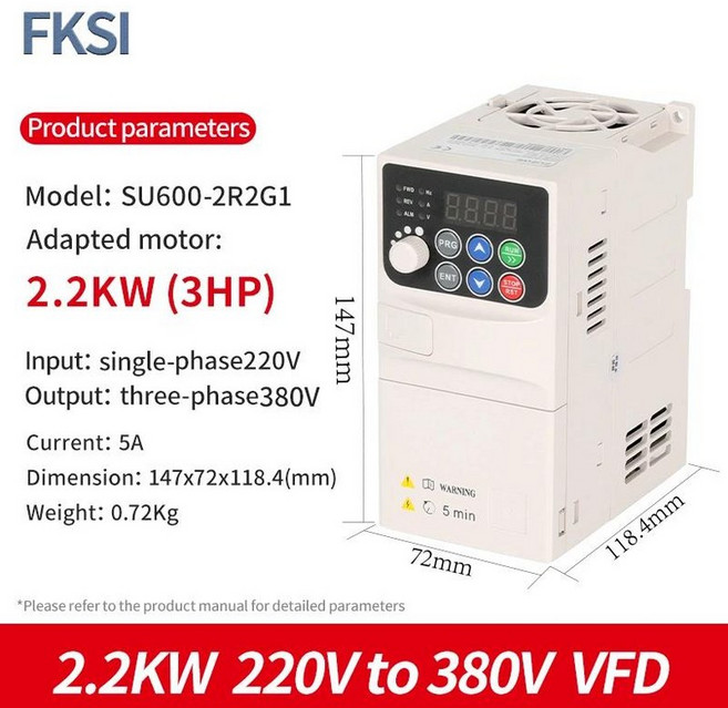 VFD 경제적인 SUSWE 모터 속도 컨트롤러 1 상 입력 380V 3 AC 주파수 인버터 SU600 0.75-5.5KW 신제, 04 2.2KW 220V to 380V W, 01 범용, 01 CHINA, 1개