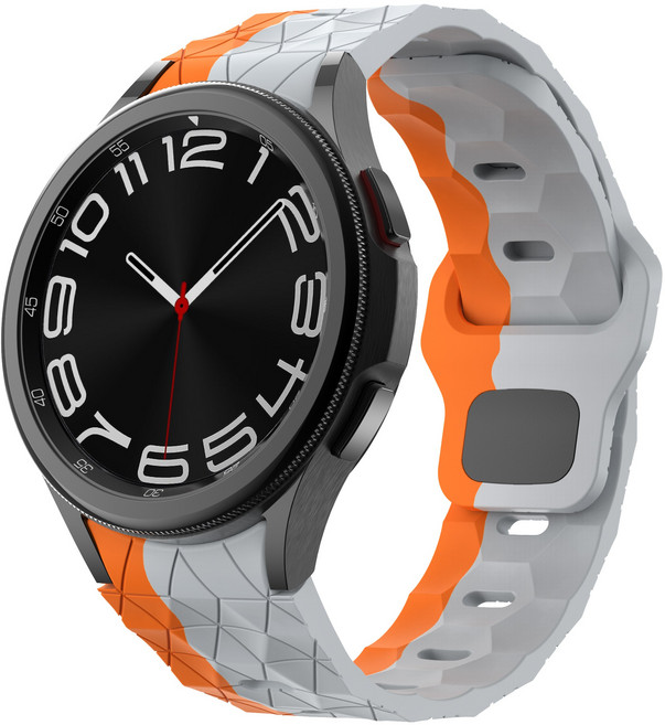 갤럭시워치 7 호환 축구 텍스처 실리콘 스트랩 워치 밴드 6/6클래식/5/5골프/4/4클래식 45mm 43mm 47mm 42mm 46mm 44mm 40mm, 그레이/오렌지