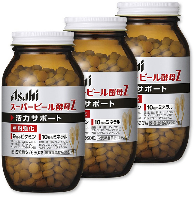 Asahi 아사히 슈퍼 비어 이스트 Z 맥주효모 660정 3팩, 3개
