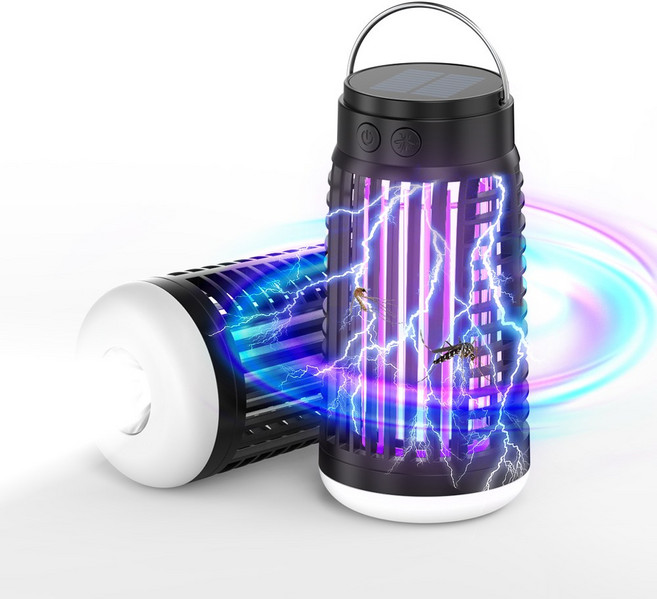 CCAGU 태양광 모기퇴치기 감전식 휴대용 날파리 해충퇴치기 충전 무선 LED 캠핑 랜턴 벌레퇴치기, 블랙