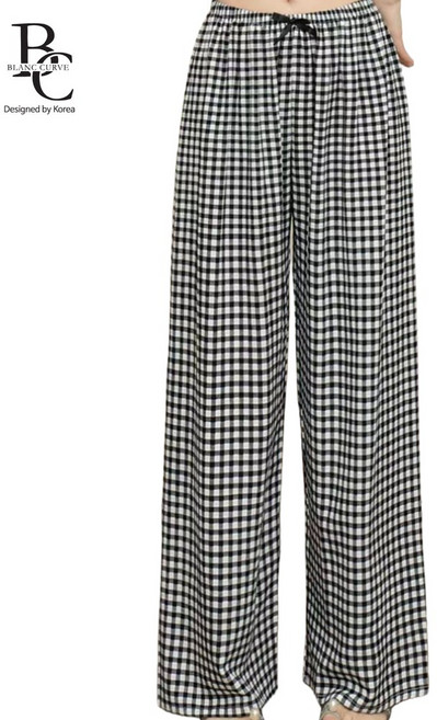[블랑커브]여성 체크 파자마 바지 와이드 홈웨어 밴딩 잠옷팬츠 여름 잠옷 하의