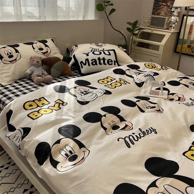 캐릭터 침구 세트 겨울 침대 차렵이불 싱글 더불 이불 커버, D. 해피 미키 G