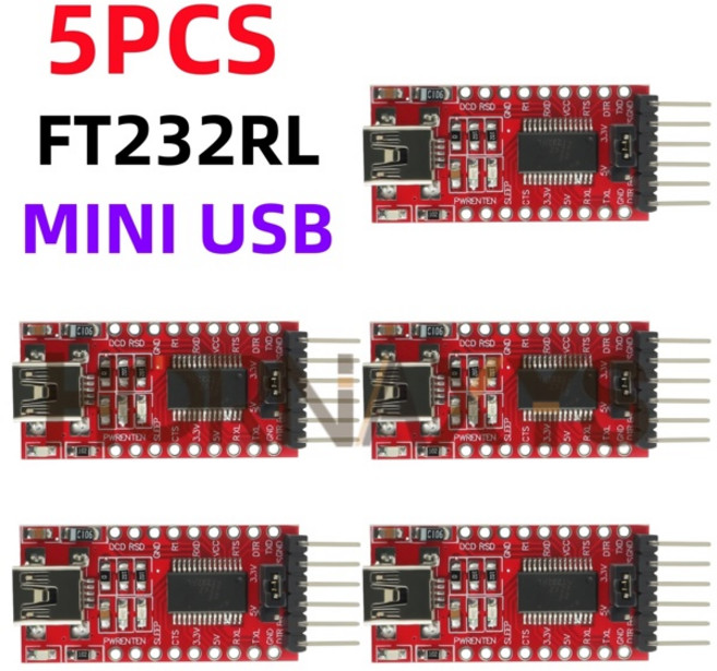 1-10PCS/FT232RL FTDI USB 3.3V 5.5V to TTL 시리얼 어댑터 모듈 아두이노용 FT232 프로 미니 포트 USB to TTL 232 미니 / 타입-C, [02] MINI USB 5PCS