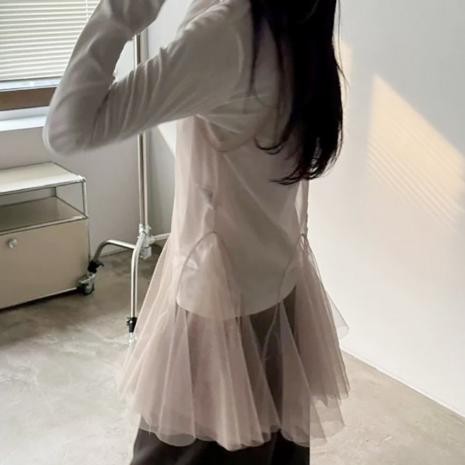 라운드넥 시스루 뷔스티에 레이어드 플레어 원피스