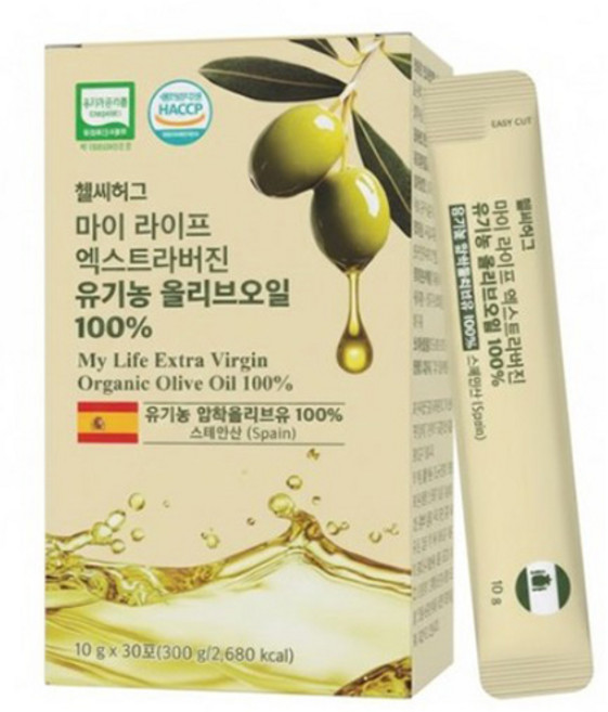 헬씨허그 마이라이프 리얼 유기농 엑스트라버진 올리브 오일 100% 30스틱, 1개, 300ml