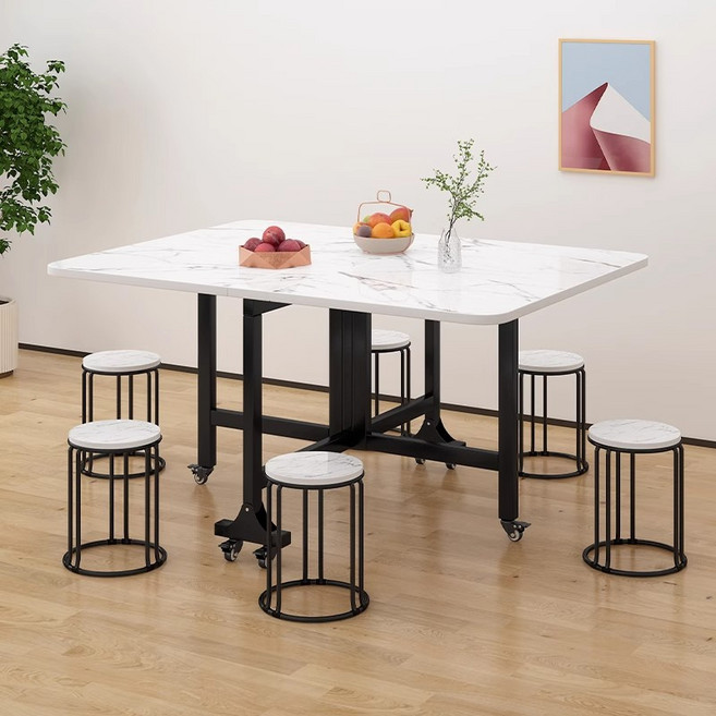 TixPra 가정용 거실 접이식 식탁 휴대용 다용도 4-6인 접이식 식탁, 화이트, 6인용