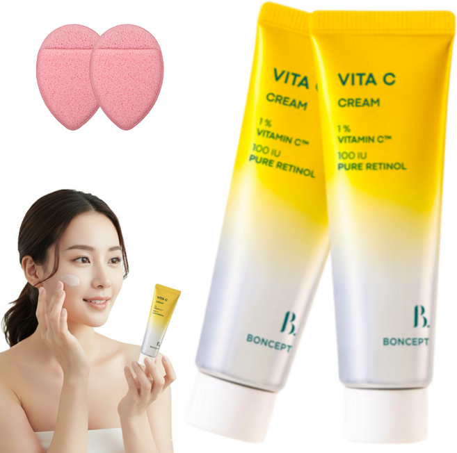 본셉 비타씨 순수 레티놀 100 IU 크림 + 세안 퍼프, 2개, 50ml