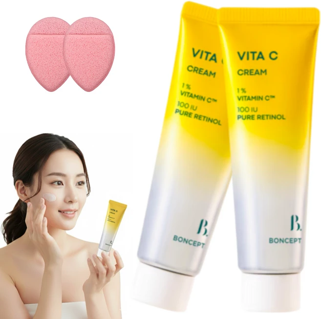 본셉 비타씨 순수 레티놀 100 IU 크림 + 세안 퍼프, 2개, 50ml - 쿠팡