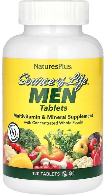 네이처로스플러스 소스 오브 라이프 남성 전체적인 식품 성분 종합 비타민 아이언 무함유 1 네이처스플러스네이처, 1개, 120정 - 쿠팡