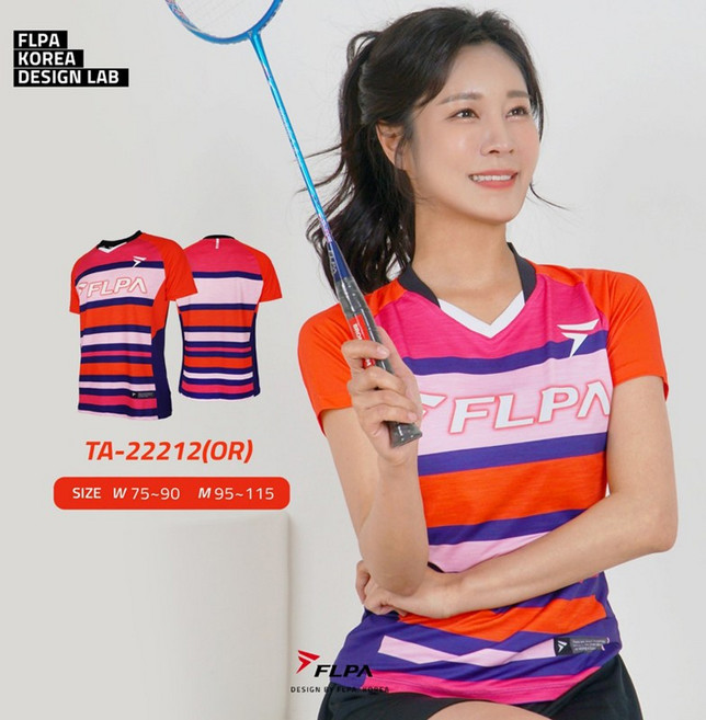 플라이파워 플파 티셔츠 배드민턴 반팔 상의 플파트너 오렌지 TA-22212OR 남성 여성 배드민턴복
