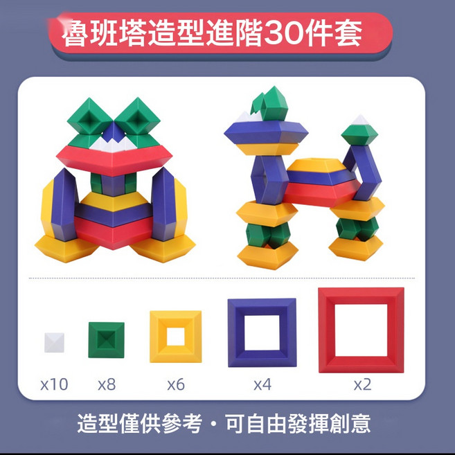 HYLSS 積木魔塔動腦益智顆粒兒童男女孩拼裝玩具魯班塔, 1個, 百變積木塔進階版30PCS彩盒裝:如圖