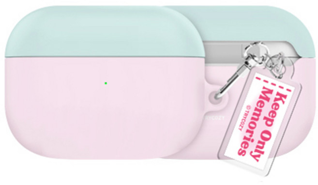 투톤 라벨 파스텔 에어팟프로2세대 하드 케이스 +아크릴 키링 세트, 민트+연핑크, 1개