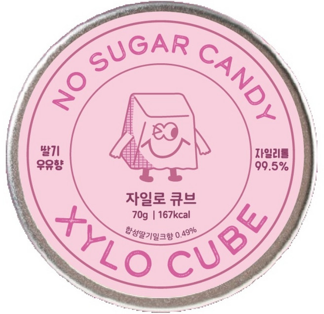 자일로큐브 무설탕 자일리톨 캔디 딸기우유, 70g, 1개