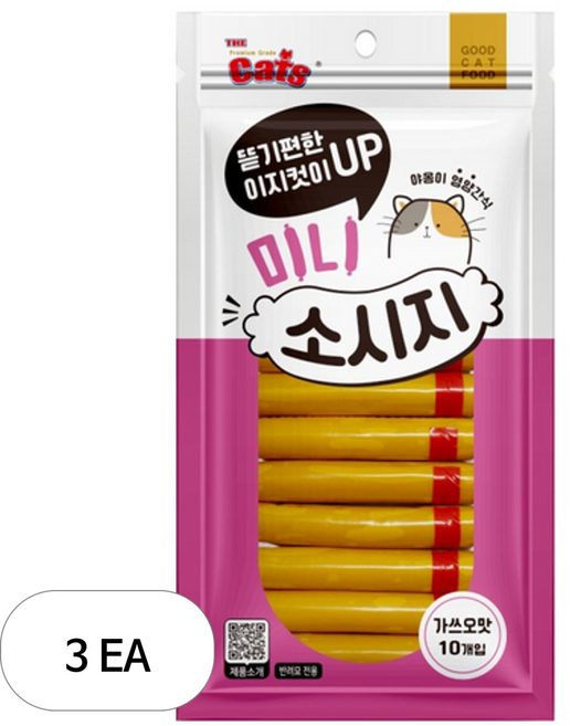 더캣츠 고양이 이지컷 미니소시지 간식, 3개, 90g, 가쓰오