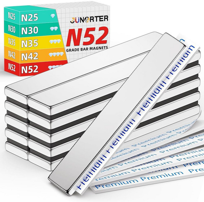 JUNARTER 10PACK N52 강력한 네오디뮴 막대 자석 60 X 10 3 MM 희토류 자석 막대 직사각형 야외 냉장고 화이트보드용 양면 접착 백킹이 있는, N52 Grade