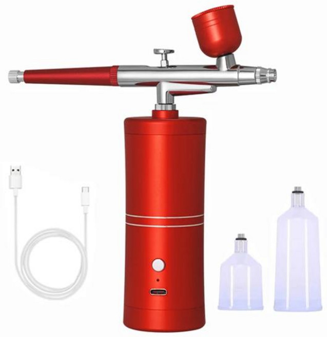 키보드스킨 압축기가 있는 에어 브러시 손톱 휴대용 에어 브러시 네일 아트 페인트 공예 케이크 장식 나노 스팀 건 스프레이 압축기, 01 red, 1개