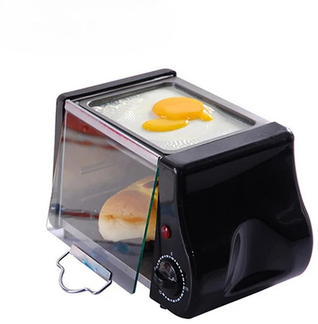 겸용 미니 전기 오븐 로스트 그릴 토스터기 케이크 빵 메이커 스테이크 계란 오믈렛 프라이팬 타이머 아침 식사 기계 110V 220V, 검은색, 에게, 02 black