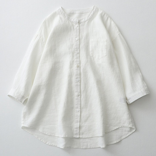 플랜앤유 여성 여름 체형커버 린넨 셔츠 반팔 루즈핏 무지 블라우스 셔츠