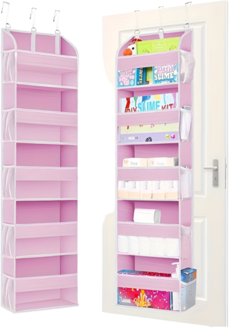 공간활용 간편설치형 문걸이 대용량 포켓수납 선반, 1개, 핑크