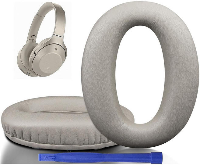 SOULWIT 교체용 이어패드-호환 모델 Sony 소니 WH-1000XM2 MDR-1000X 헤드폰 - 고밀도 폼 소음 차단 1쌍, Protein Leather, Gold, 1개