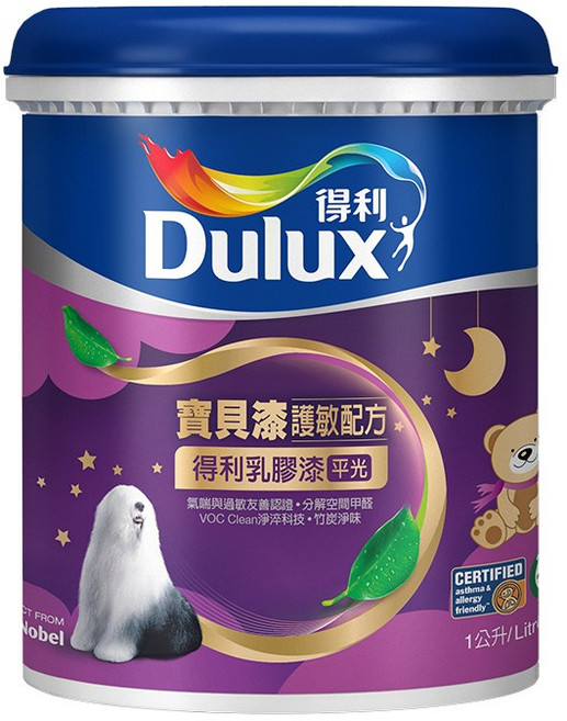 得利 寶貝漆護敏乳膠漆, 1罐, 百合白, 1L
